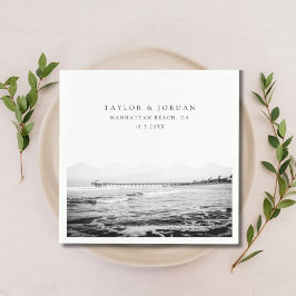 Manhattan Beach Wedding Custom Cocktail Napkin Serviette