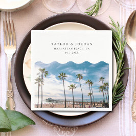 Manhattan Beach Wedding Custom Cocktail Napkin Serviette