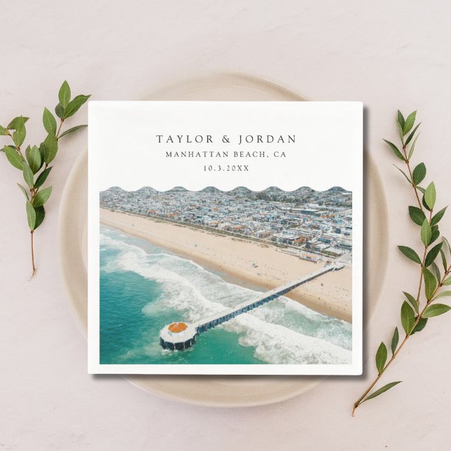 Manhattan Beach Wedding Custom Cocktail Napkin Serviette (Manhattan Beach Wedding Custom Cocktail Napkin
)