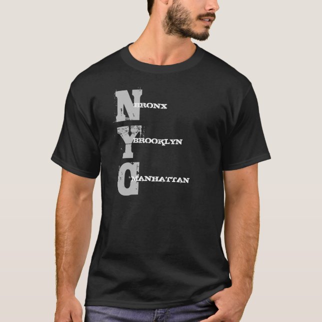 Manhattan Bronx Brooklyn Nyc Text Black Template T-Shirt (Vorderseite)