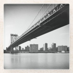 Manhattan-Brücke und Skyline, New York, US Glasuntersetzer