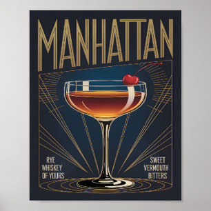 Manhattan Cocktail Art Deco Marineblau Bar Poster