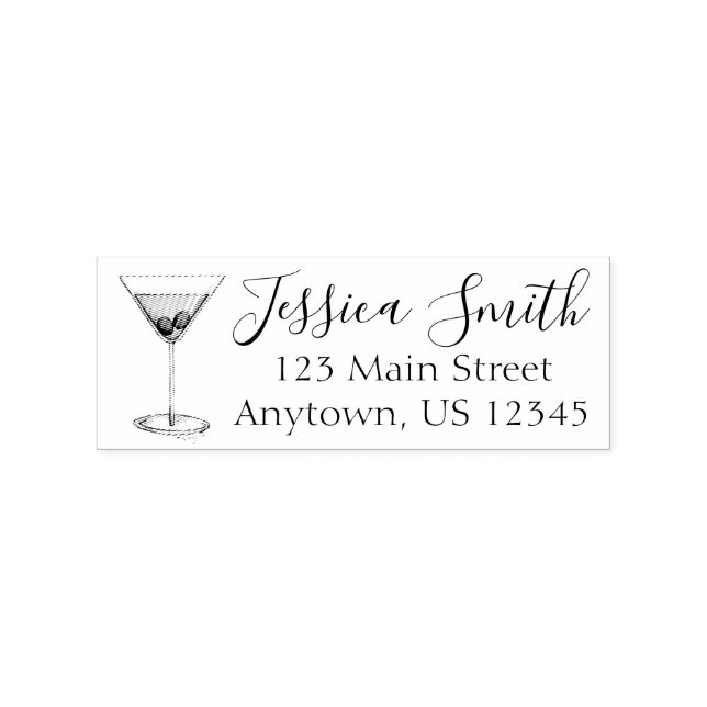 Manhattan Cocktail Glass Mixed Drink Adresse Gummistempel (Prägung)