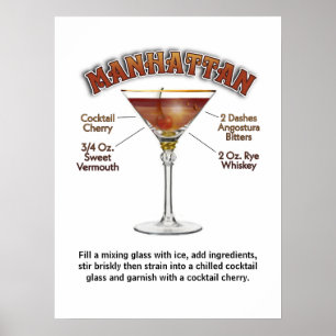 Manhattan Cocktail Rezept Art 18"x24" Druck Poster