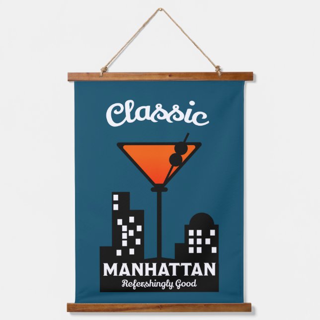 Manhattan Cocktail Wall Art Wandteppich Mit Holzrahmen (Vorderseite)
