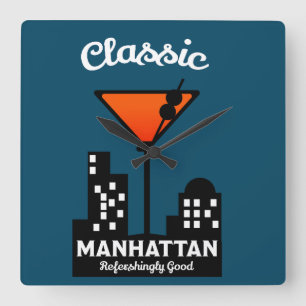Manhattan Cocktail-Wandkunst Quadratische Wanduhr