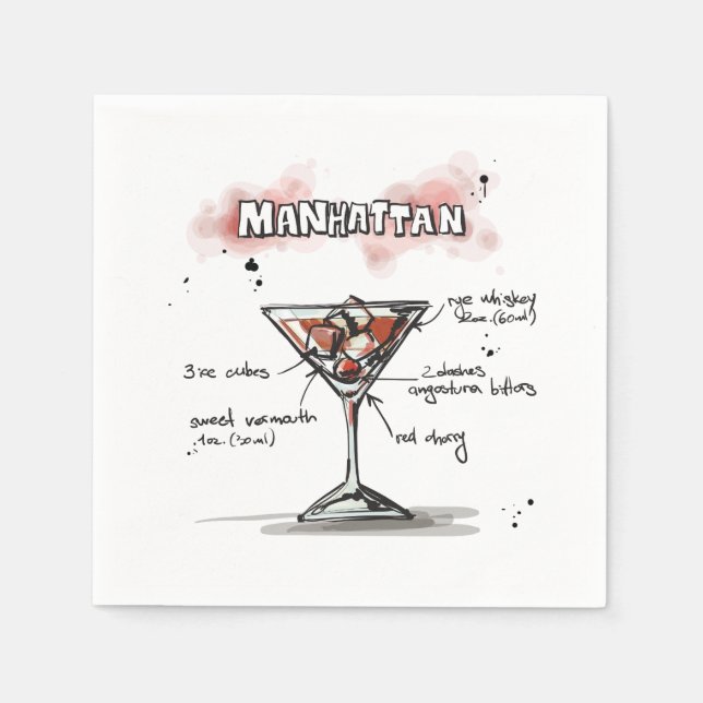 Manhattan Drink Rezept Cocktail Napkin Serviette (Vorderseite)