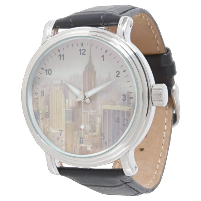Manhattan im Mist | New York City Armbanduhr (Schrägansicht)