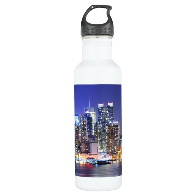Manhattan in der Nacht Edelstahlflasche (Vorderseite)
