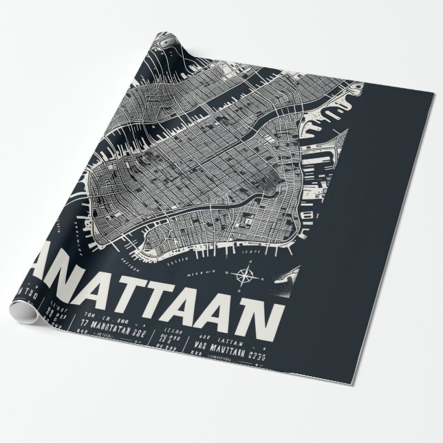 Manhattan Map Illustration Geschenkpapier (Ungerollt)