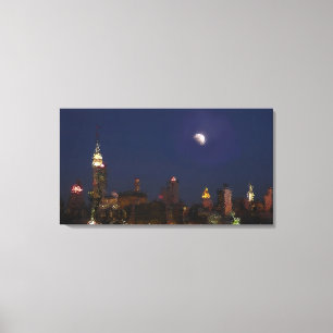 Manhattan-Nachtskyline-Impressionist-Leinwand Leinwanddruck