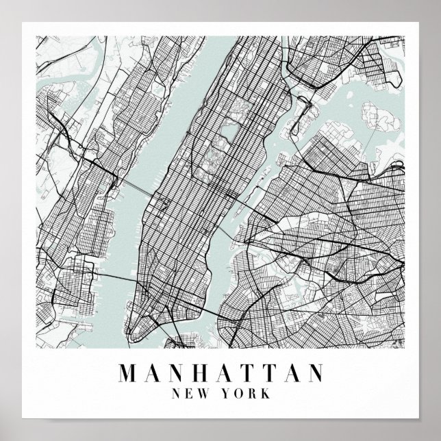 Manhattan New York Blue Water Street Map Poster (Vorne)