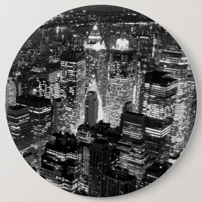 Manhattan New York City Night Black & White Button (Vorderseite)