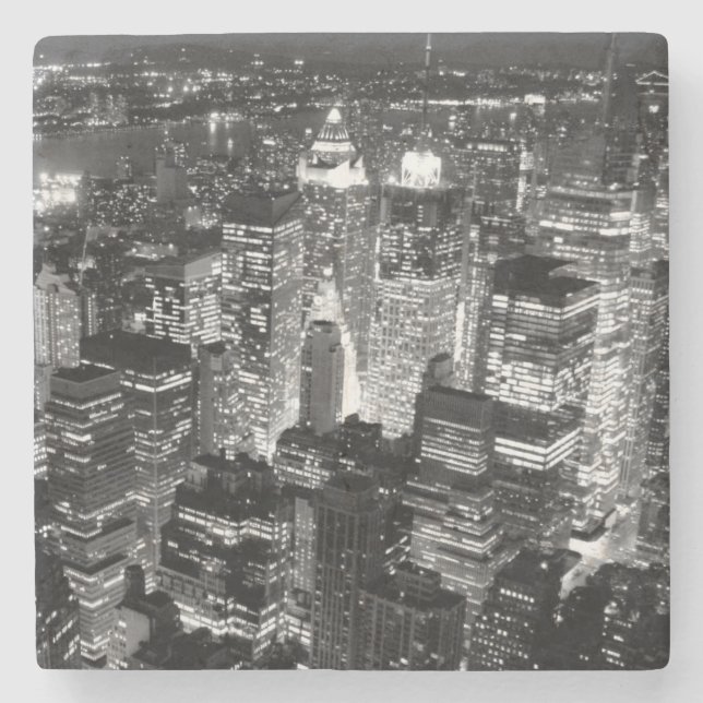 Manhattan New York City Night Black & White Steinuntersetzer (Vorderseite)