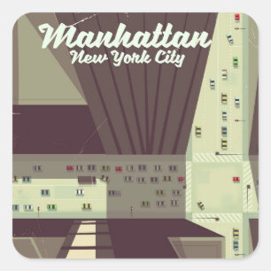 Manhattan New York City Reiseplakat. Quadratischer Aufkleber