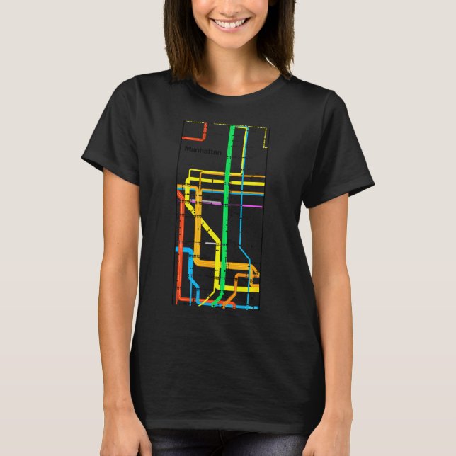 Manhattan New York Nyc Subway Map Retro Rail Trans T-Shirt (Vorderseite)