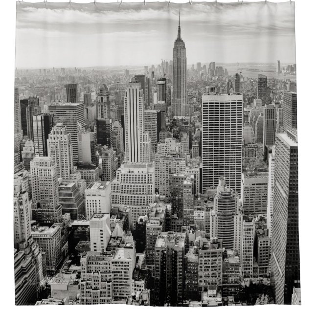Manhattan, New York (Schwarz-Weiß-Panorama) Duschvorhang (Vorderseite)