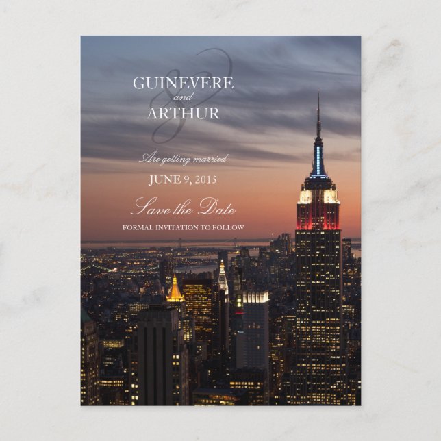 Manhattan New York Sunset Wedding Save the Date Ankündigungspostkarte (Vorderseite)