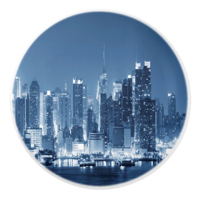 Manhattan Panoramic Night Skyline New York City Keramikknauf (Vorderseite)