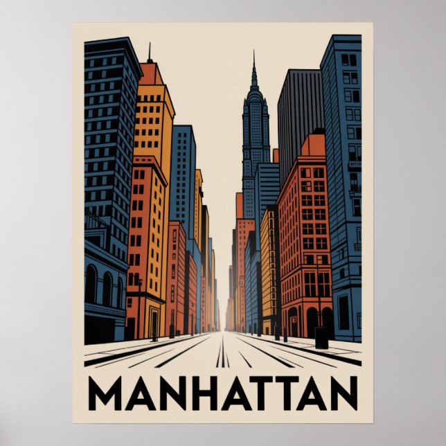 Manhattan Retro Avenue Skyline Poster (Vorne)