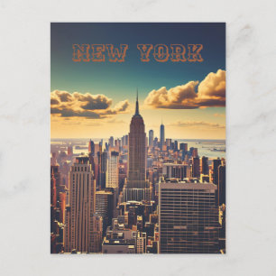 Manhattan-Skyline Retro Vintage Sonnenuntergang Postkarte