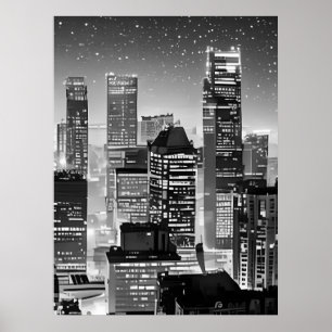 Manhattan Unter den Sternen in Schwarz und Weiß Poster