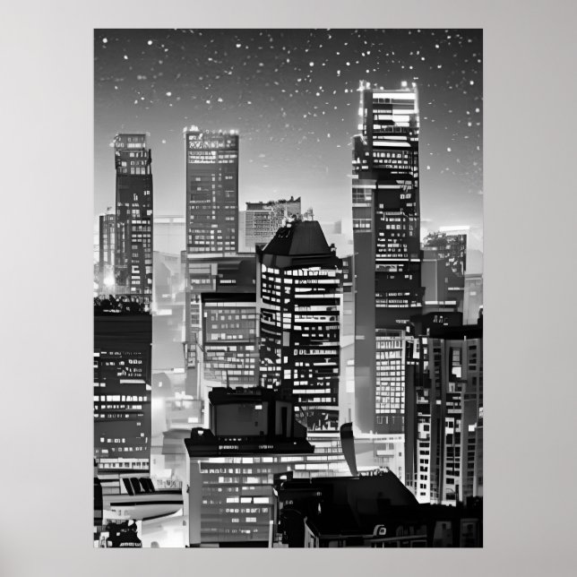 Manhattan Unter den Sternen in Schwarz und Weiß Poster (Vorne)