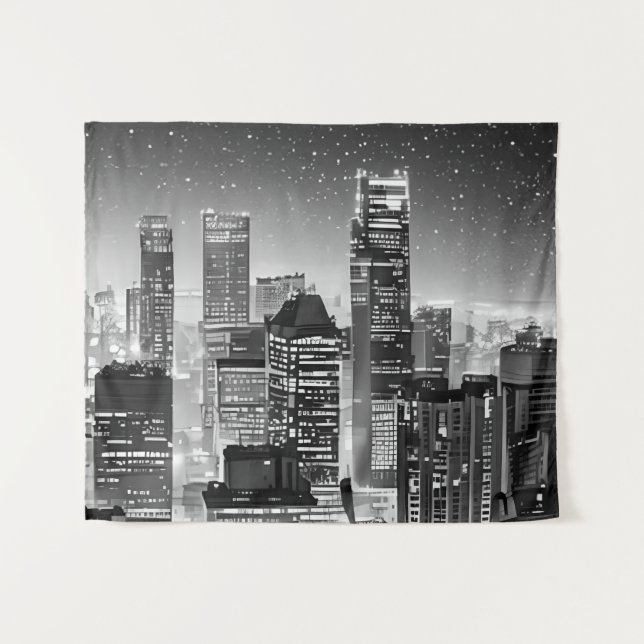 Manhattan Unter den Sternen in Schwarz und Weiß Wandteppich (Vorderseite (Horizontal))