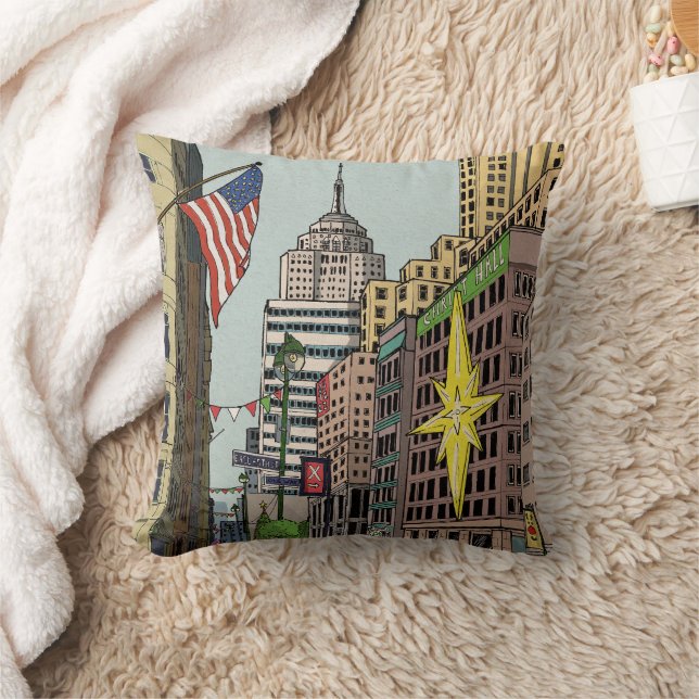 Manhattan Winter New York Weihnachts-Illustration Kissen (Decke)