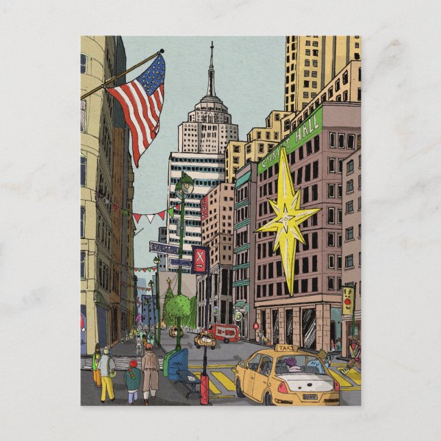 Manhattan Winter New York Weihnachts-Illustration Postkarte (Vorderseite)