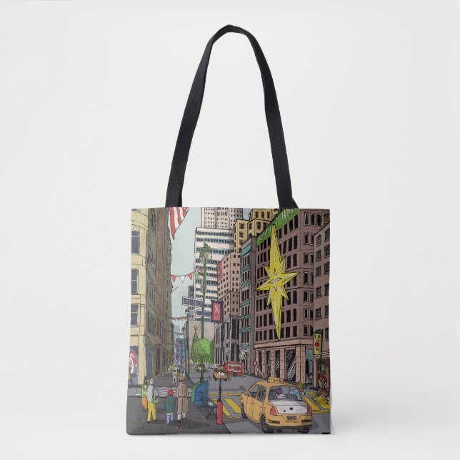 Manhattan Winter New York Weihnachts-Illustration Tasche (Vorderseite)