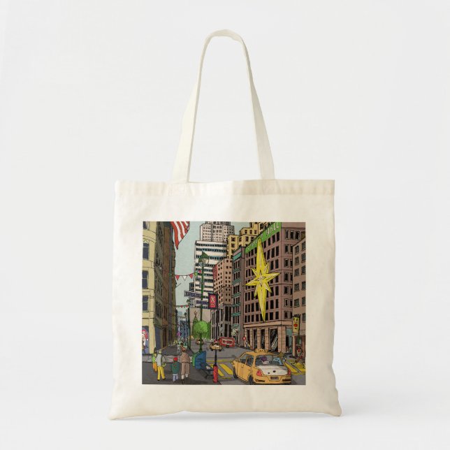 Manhattan Winter New York Weihnachts-Illustration Tragetasche (Vorne)