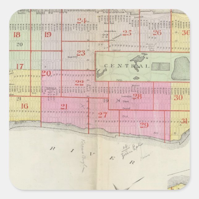 Manhatten, New York 10 Quadratischer Aufkleber (Vorderseite)