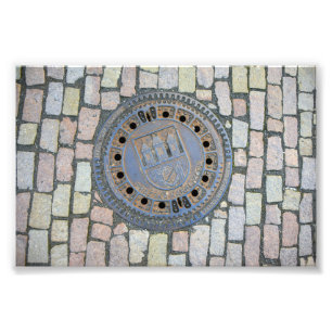 Manhole Cover, Prager Burg, Tschechische Republik Fotodruck