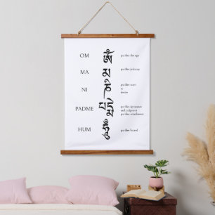 Mani Mantra Tibetan Script Wandteppich Mit Holzrahmen