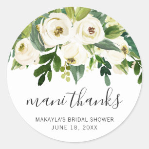 Mani Thanks Elegante weiße Blumen-Brautparty Runder Aufkleber