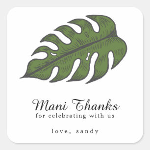 Mani Thanks Tropical Palmblatt Brautparty Geschenk Quadratischer Aufkleber