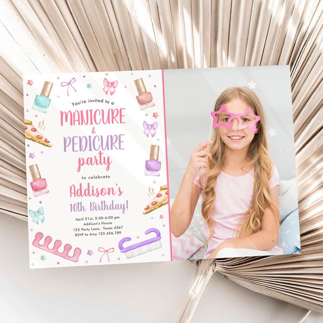 Manicure and Pedicure Bow Mani-Pedi Party Birthday Einladung (Von Creator hochgeladen)