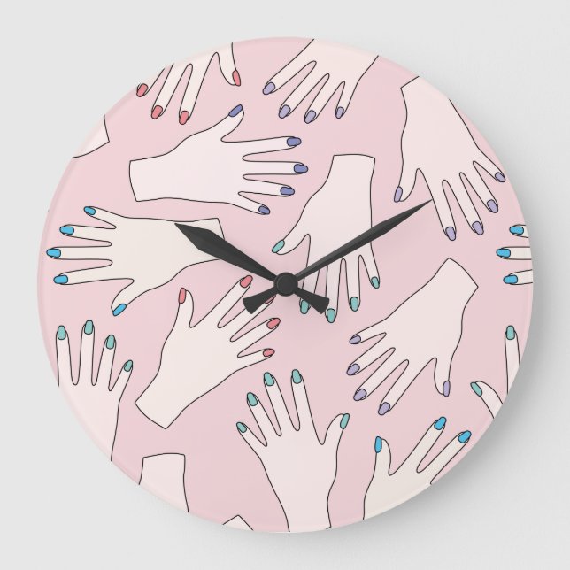 Manicured Hands Nail Studio Pink Pastel Pattern Große Wanduhr (Vorderseite)
