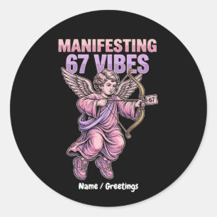 Manifesting 67 Vibes Streetwear Cupid Vintage 90er Runder Aufkleber