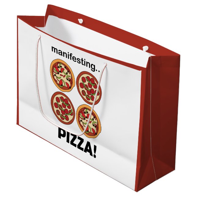 Manifesting Pepperoni-Pizza-Geburtstagsfeier Große Geschenktüte (Vorderseite Schrägansicht)