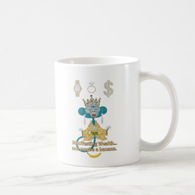 Manifesting Wealth Affe Zen-Kunst Kaffeetasse (Rechts)
