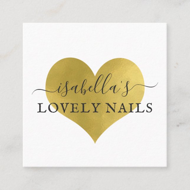 Maniküre Nail Salon Gold Foil Herzbuch Quadratische Visitenkarte (Vorderseite)