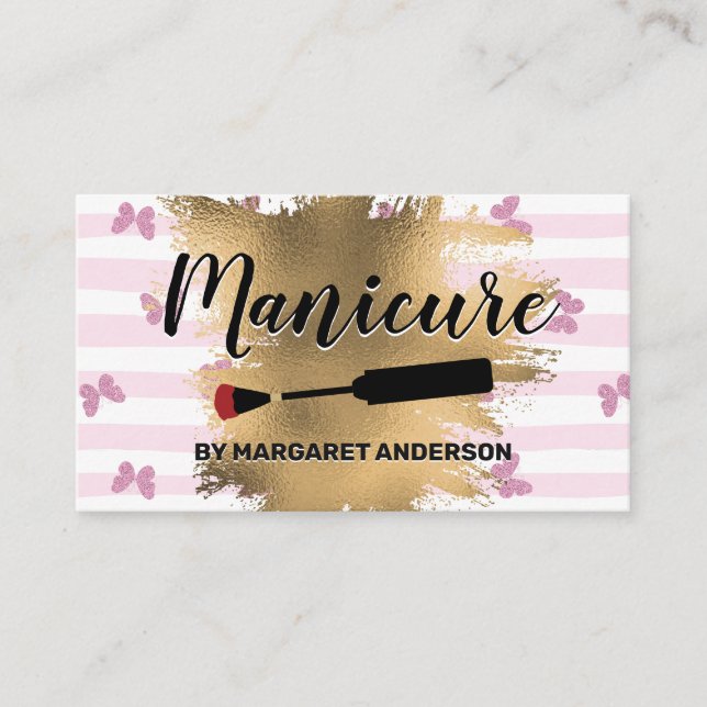Maniküre | Stripes Butterflies | Goldfolie Terminkarte (Vorderseite)