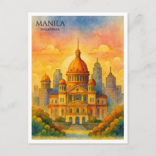 Manila Philippinen Aquarell Postkarte Souvenir