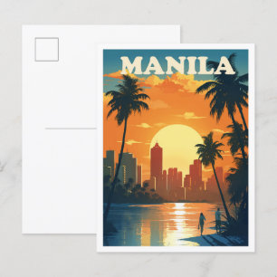 Manila Philippinen Kunst Vintage Reise Illustratio Postkarte