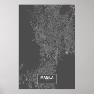 Manila, Philippinen (weiß auf schwarz) Poster