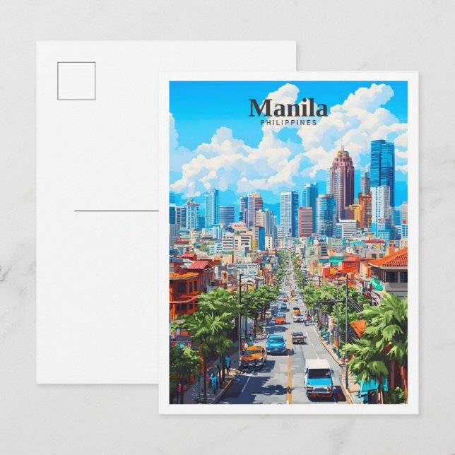 Manila Philippines Art Vintage Travel Postkarte (Vorne/Hinten)