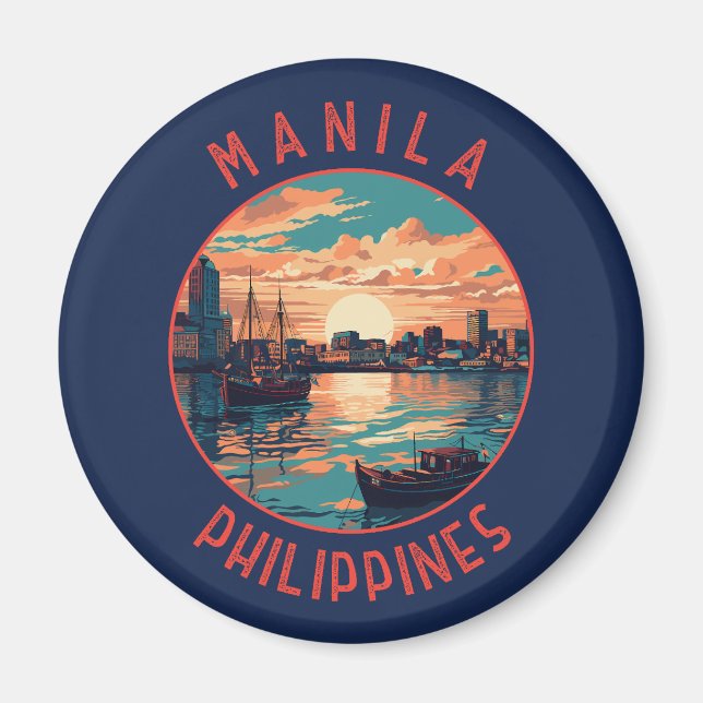 Manila Philippines Retro Distressed Circle Magnet (Vorne)