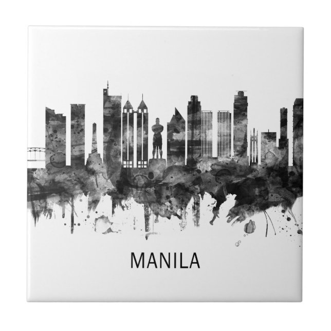 Manila Philippines Skyline BW Fliese (Vorderseite)